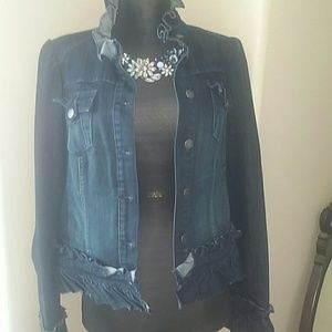 Ruffled dark denim jean jacket